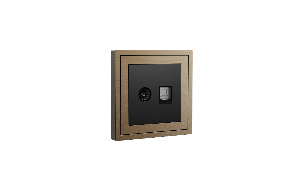 Xelent TV and ethernet brass left side view EU.webp