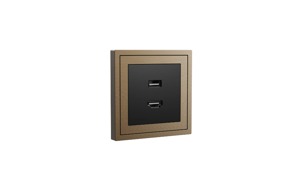 Xelent HDMI USB brass left side view EU.webp