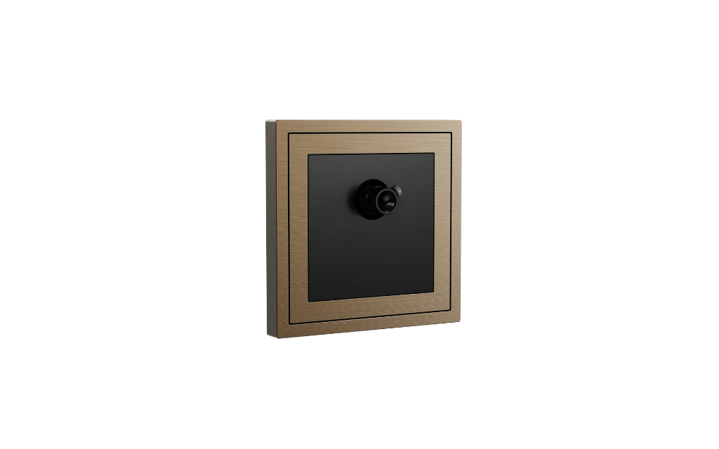 Xelent 1 port coax TV brass left side view EU.webp